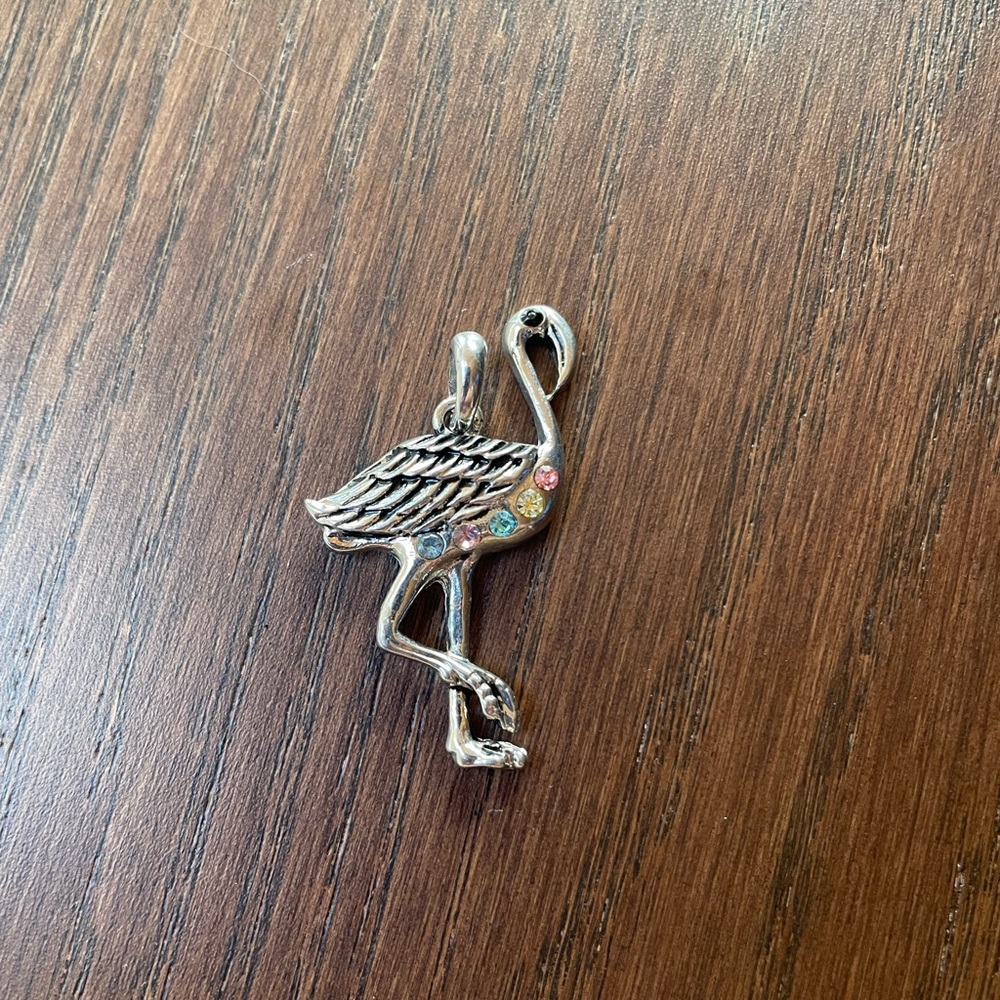 Silver-tone flamingo pendant only with multi colored faux pastel gemstones
